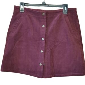 Francesca's Harper Heritage Wine Corduroy Button-Front‎ Skirt - Burgundy Size L